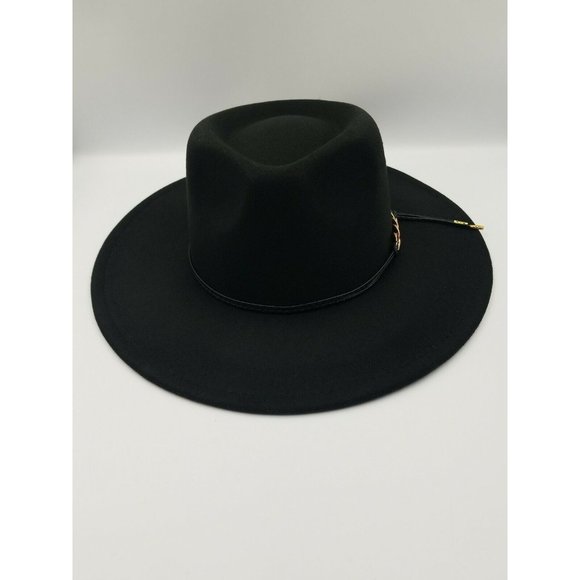 FEDOR LARGE BRIM FELT HAT BLACK WITH GOLD CURB CHAIN DETAILING SIZE M/L NWT - Picture 6 of 10